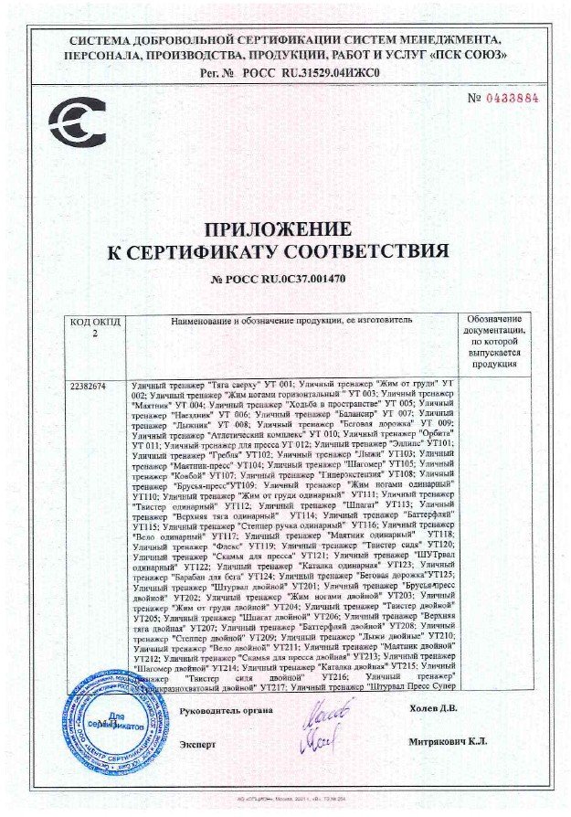 Приложение к сертфикату тренажеры