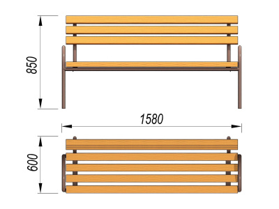 Парковая лавочка со спинкой МАФ 1605 в Магадане